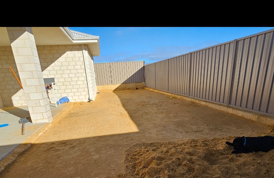 Karnup backyard during ground preparation showing excavated sand base