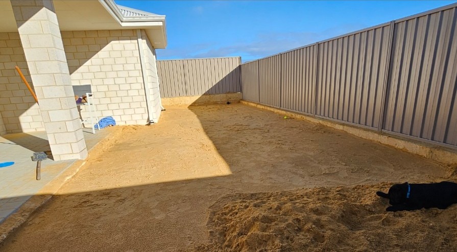 Karnup backyard during ground preparation showing excavated sand base